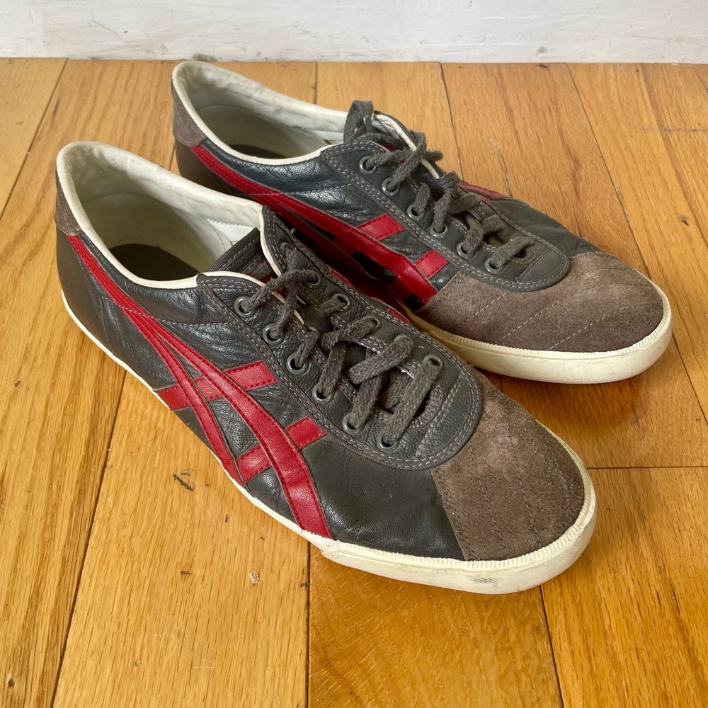 Vintage Asics Onitsuka Tiger Gray Leather Suede Sneakers Men Size 11.5